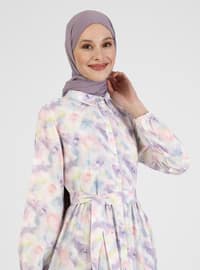 Lilac - Multi - Point Collar - Unlined - - Viscose - Modest Dress