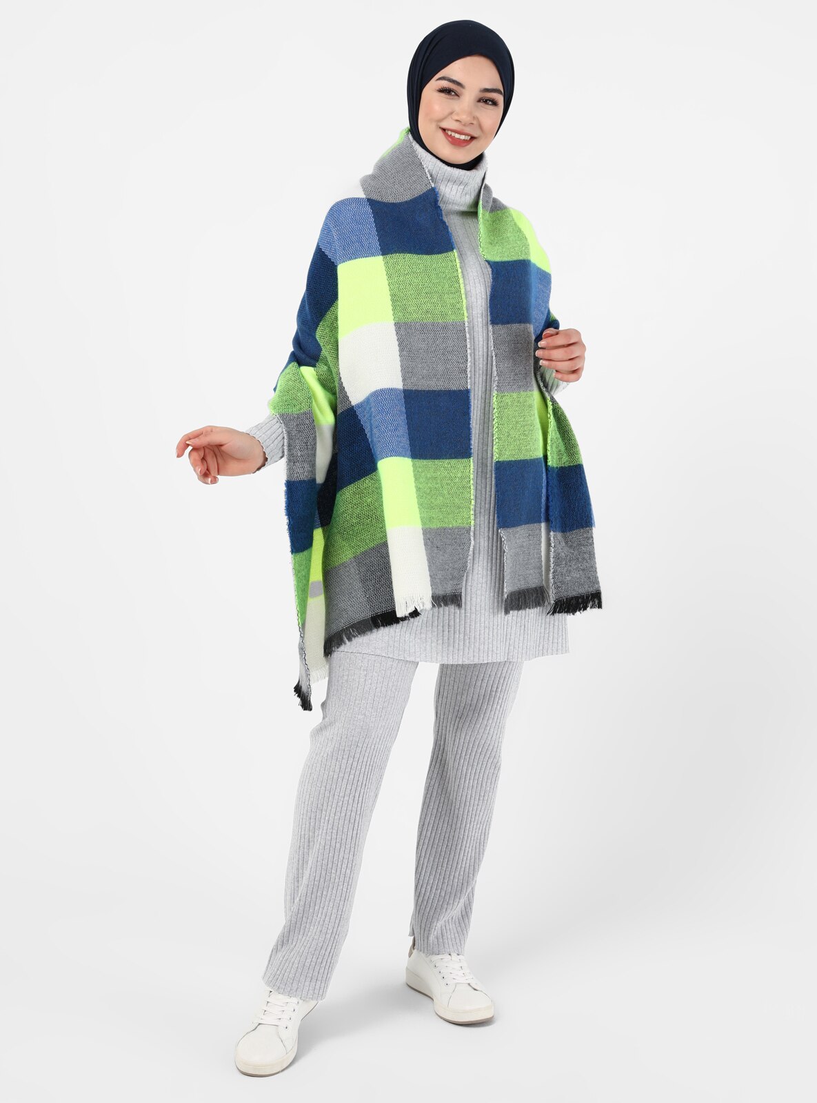 Green - Checkered - Unlined - Poncho
