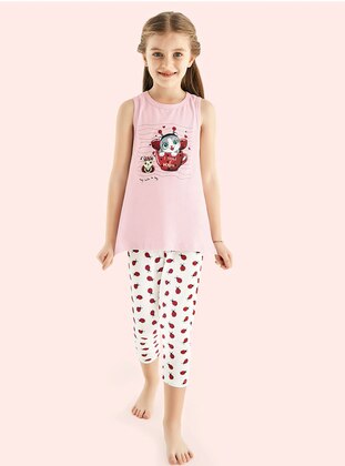 Printed - Crew neck - Unlined - Pink - Cotton - Girls` Pyjamas - Donella