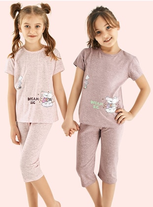 Printed - Crew neck - Unlined - Mink - Cotton - Girls` Pyjamas - Donella