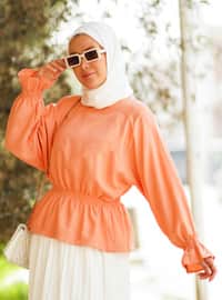 Blouse Shirt Salmon With Binding Elastic Waist And Cuffs