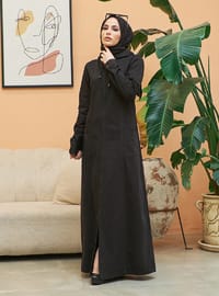 Black - Unlined - Cotton - Abaya