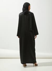 Black - Unlined - V neck Collar - Abaya