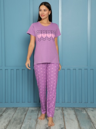 Lilac - Crew neck - Multi - Pyjama Set - AKBENİZ