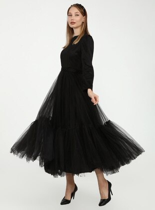 Fully Lined - Black - Crew neck - Evening Dresses - Asee`s
