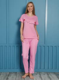 Pink - Crew neck - Multi - Pyjama Set