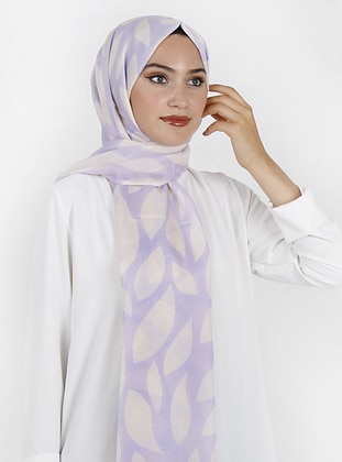 Patterned Cotton Shawl Lilac Cream-Beige