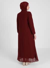 Maroon - Fully Lined - Crew neck - Modest Plus Size Evening Dress
