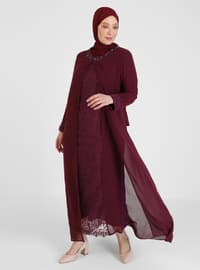 Bead And Stone Detailed Hijab Evening Dress Light Purple