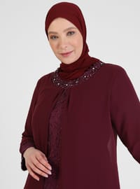 Bead And Stone Detailed Hijab Evening Dress Light Purple