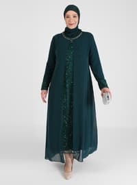 Green - Fully Lined - Crew neck - Modest Plus Size Evening Dress
