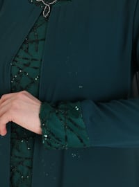 Green - Fully Lined - Crew neck - Modest Plus Size Evening Dress