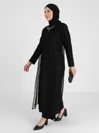 Black - Fully Lined - Crew neck - Modest Plus Size Evening Dress