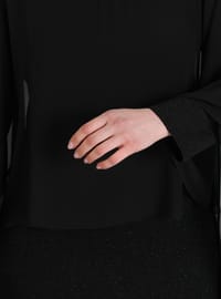 Black - Silvery - Fully Lined - Crew neck - Modest Plus Size Evening Dress