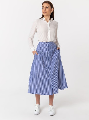 Blue - Stripe - Unlined - Cotton - Skirt - Nurkombin