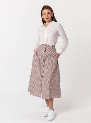 Brown - Stripe - Unlined - Cotton - Skirt - Nurkombin