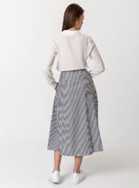 Black - Stripe - Unlined - Cotton - Skirt