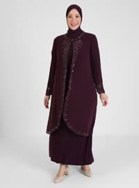 Staple Detailed Hijab Evening Dress Purple