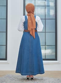 Unlined - Dark Blue - Denim - Cotton - Skirt Overalls