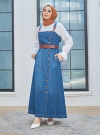 Unlined - Dark Blue - Denim - Cotton - Skirt Overalls