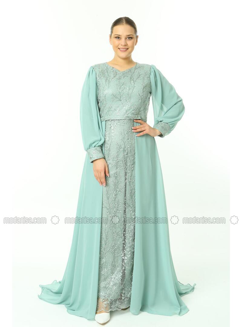 Green - Modest Plus Size Evening Dress