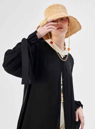 Black - Unlined - V neck Collar - Abaya - Nuum Design