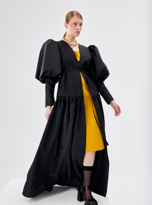 Black - Unlined - V neck Collar - Abaya - Nuum Design