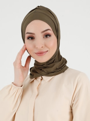 Pleated Isra Plain Instant Hijab Khaki Instant Scarf