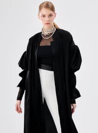 Double Shirred Sleeve Detailed Abaya Black