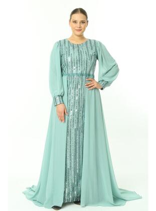 Green - Modest Plus Size Evening Dress - Arıkan