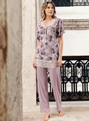 Purple - Crew neck - Pyjama Set - Artış Collection