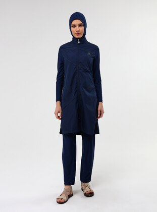 Navy Blue - Fully Lined - Full Coverage Swimsuit Burkini - Ranuna