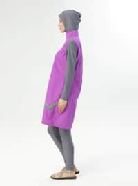 Purple - Unlined - Full Coverage Swimsuit Burkini