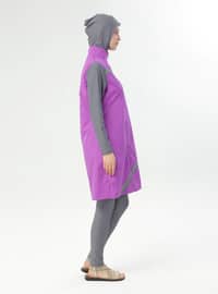 Purple - Unlined - Full Coverage Swimsuit Burkini