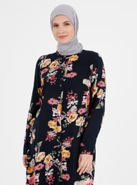Floral Patterned Tunic Navy Blue