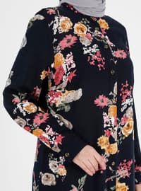 Floral Patterned Tunic Navy Blue