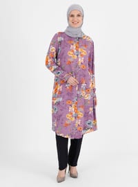 Floral Patterned Plus Size Viscose Tunic Lilac