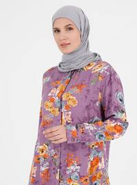 Floral Patterned Plus Size Viscose Tunic Lilac