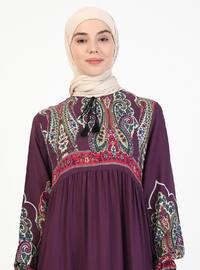 Patterned Modest Dress Purple