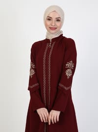 Ethnic Embroidered Abaya Burgundy