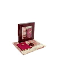 Prayer Rug Box Set - Velvet Covered Yasin - Prayer Rug - Rosary Tasbih - Burgundy Color
