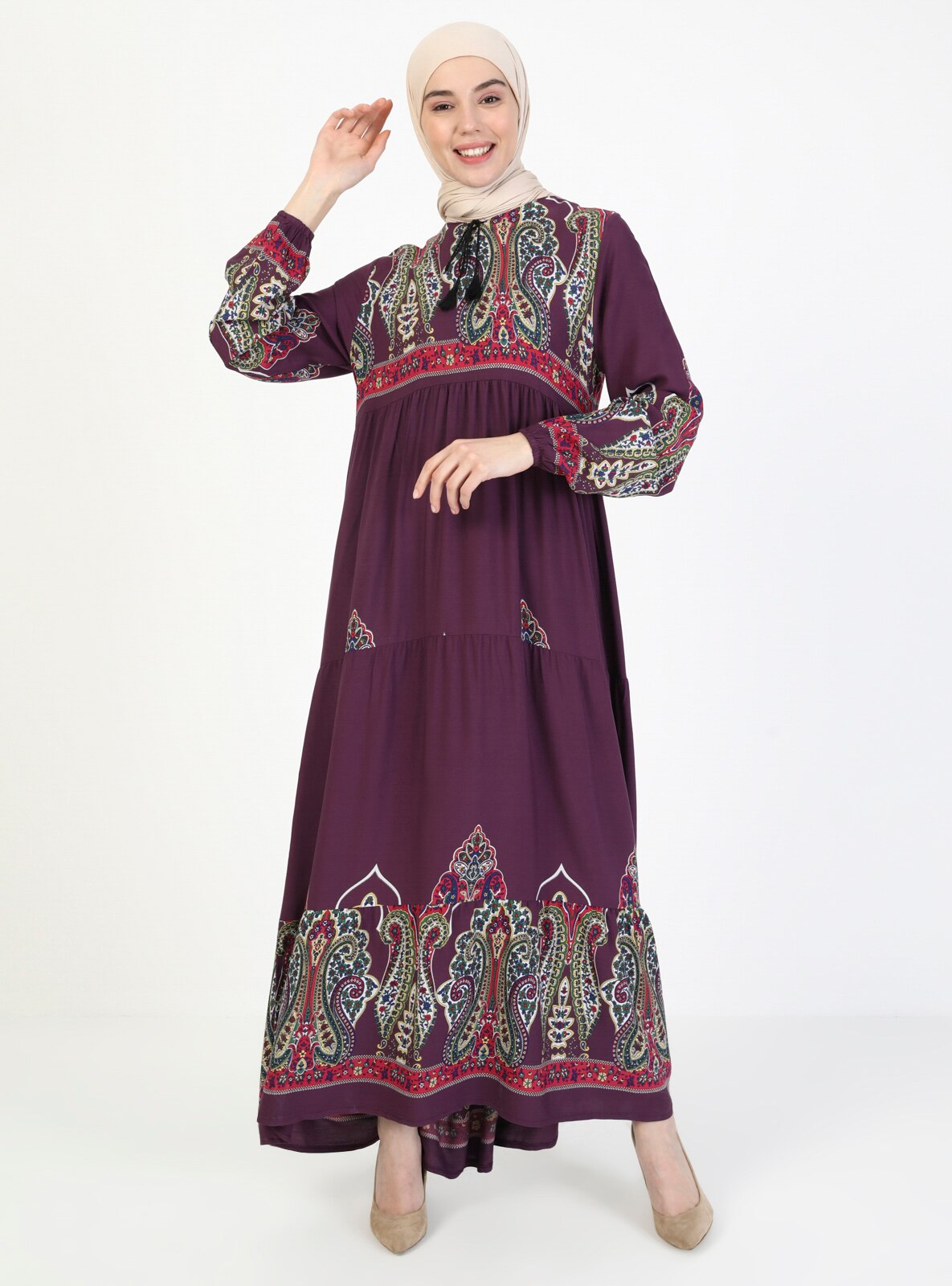 Patterned Modest Dress Purple