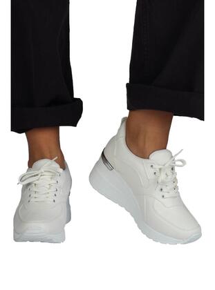  White Wedge Heel Sneaker Lace-Up Sneakers Pily White