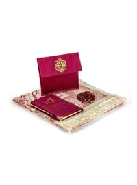 Prayer Rug Set - Shantuk Covered Yasin - Prayer Rug - Rosary Tasbih - Burgundy Color