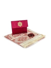 Prayer Rug Set - Shantuk Covered Yasin - Prayer Rug - Rosary Tasbih - Burgundy Color