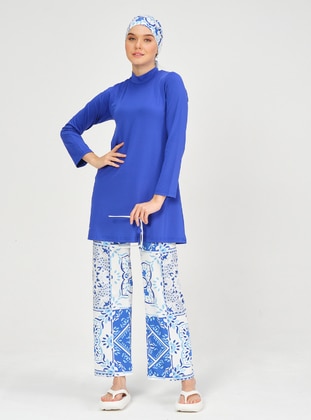 Terra-Cotta Patterned Hijab Swimsuit Sax Blue