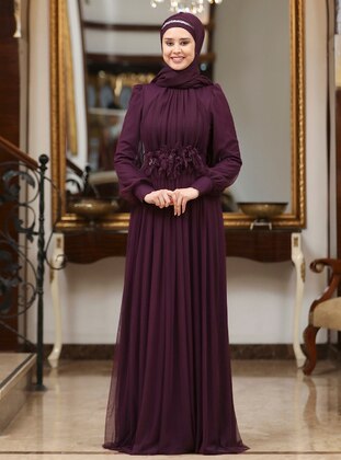 Purple - Crew neck - Modest Evening Dress - Azra Design