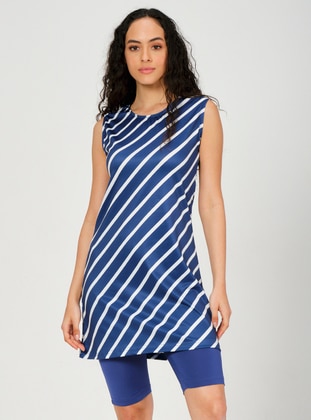 Indigo - Stripe - Fully Lined - Half Coverage Swimsuit - Alfasa