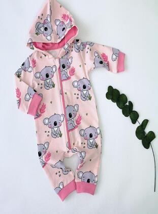 Printed - Crew neck - Unlined - Pink - Cotton - Baby Sleepsuit - MİNİPUFF BABY