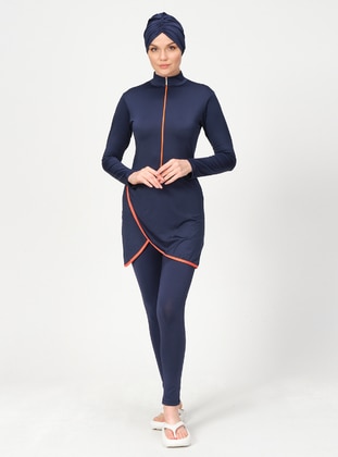Navy Blue - Full Coverage Swimsuit Burkini - Alfasa
